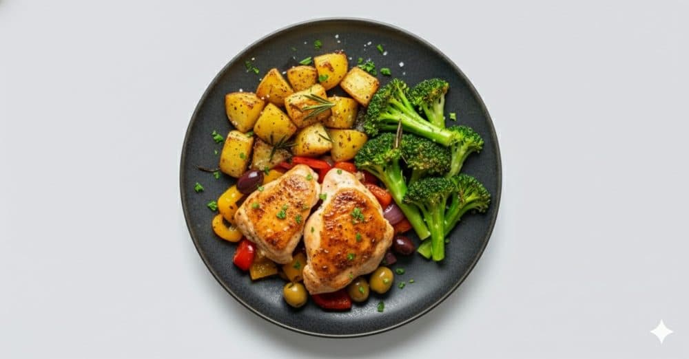 Mediterranes Hähnchen mit Kartoffeln und Brokkoli